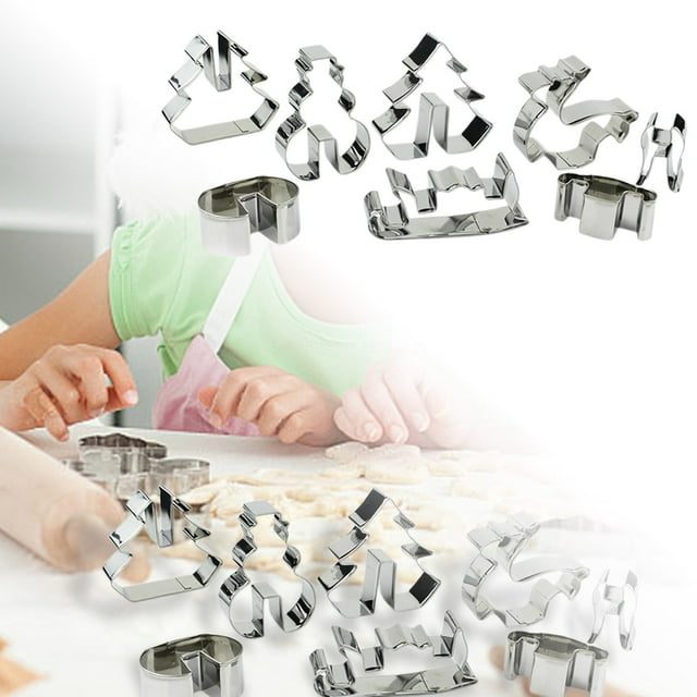 TIELUTT 8 Piece Set of 3D Christmas Stereoscopic Cookie Printing Cake Baking Tools Stainless Steel Cookie Food Hand Cookie Shapes Workbench Cookies Miniature Cooking Set Cool Food Makers for Kids