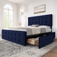 thumbnail image 2 of Full Size Platform Bed Frame with 4 Storage Drawers & Headboard,Faux Leather or Linen, Button Tufted Platform, Strong Wooden Slats,No Box Spring Needed, 2 of 8