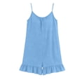 thumbnail image 7 of QATAINLAV Summer Rompers for Women Sleeveless Adjustable Strap Onesies Shorts Cotton Casual Wide Jumpsuits with Pockets Blue L, 7 of 7
