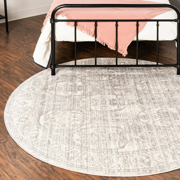 Unique Loom Lola Collection Area Rug - Bold (5' 2" Round Gray/Cream)