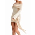 thumbnail image 3 of Off Shoulder Sweater Dress for Women Long Sleeve Irregular Lace Up Sexy- Short Knit Dresses, 3 of 9
