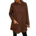 thumbnail image 2 of Women's Mid-Length Plush Sweatshirt, Double-Sided Fleece Pullover with Pockets, Crew Neck Casual Long Sleeve Top, Soft Warm Layering Piece, Autumn Winter Comfort Wear Brown S, 2 of 9