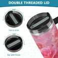 thumbnail image 5 of 30oz insulated car cup with handle and straw suitable for all ages Stainless steel vacuum insulated cup. Pale Pink Roses Pattern, 5 of 10
