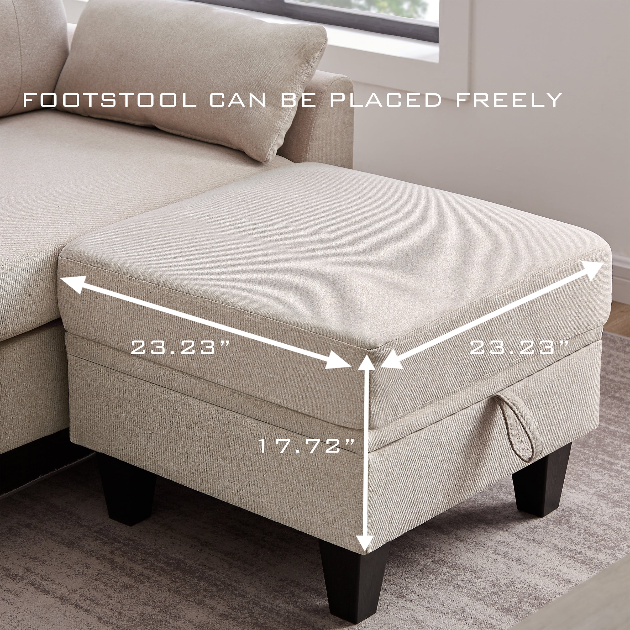 Soscana 102" Sectional Sofa Couch with Storage Ottoman and Side Pockets,4 Seater Chaise Sofa L Shaped Couch for Living Room Office Reading Room Apartment Studio