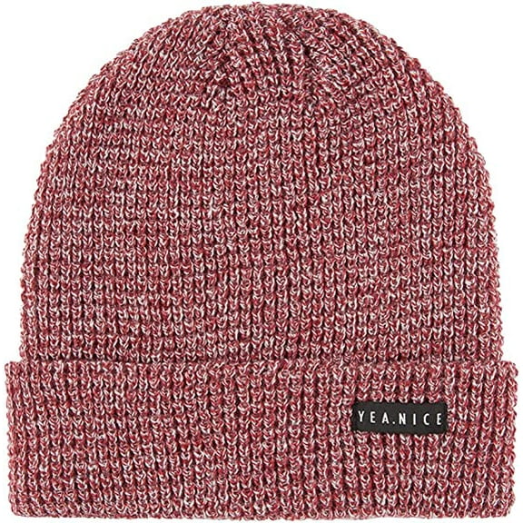 Yea.Nice Beanie Soft Acrylic Heather Red Folded Waffle Weave Beanie Hat Cap