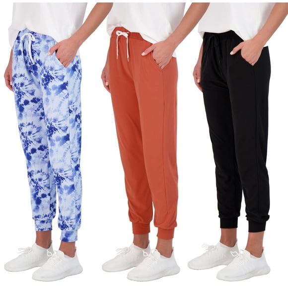Real Essentials Women's Plus Size Just My Lounge Joggers Soft Sleepwear Pajamas Loungewear Yoga Pants Active Athletic Track Running Workout Casual Ladies Yoga Sweatpants Pockets, Set 8, 2X, Pack of 3