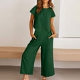 thumbnail image 3 of Gaecuw Womens 2 Piece Outfits for Summer Plain Jogger Sets Cotton Linen Lounge Sets Short Sleeve Pullover Tops Shorts Sweatsuits Spring Casual Activewear Yoga Outfits Green XL, 3 of 5
