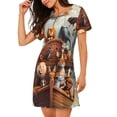 thumbnail image 2 of Kdxio Animal Filled Noahs Ark Pattern Womens Short Sleeve Sleepshirt Scoopneck Cute Nightdress Ruffle Comfy Nightgown, 2 of 6