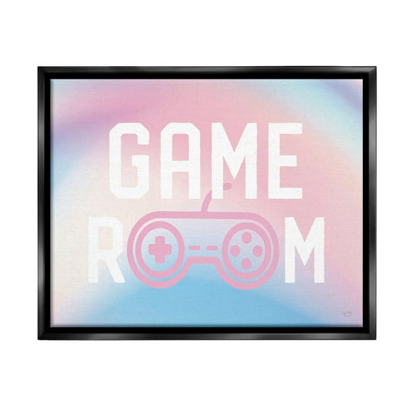 Stupell Industries Pastel Gamer Room Sign Typography Painting Black Floater Framed Canvas Art Print Wall Art, 21 x 17