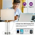 thumbnail image 3 of OUTON 21.5" Modern Glass Table Lamps Set of 2,  Dimmable Touch Bedside Nightstand Lamps with USB Ports for Living Room Bedroom,Bulbs Included,White, 3 of 11