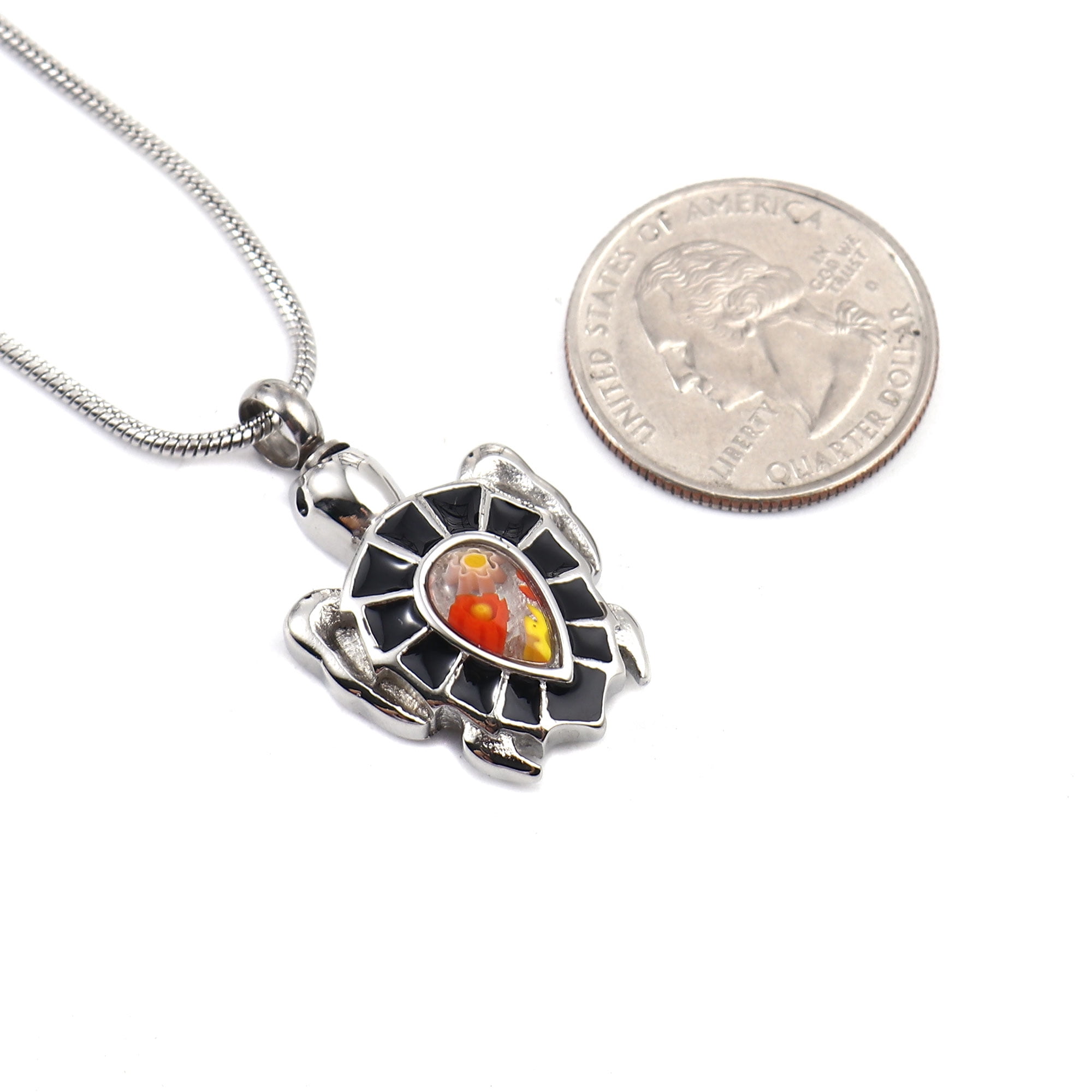 Anavia Silver Tortoise Turtle Cremation Urn Jewelry Stainless Steel Memorial Ashes Holder Container Pendant Loved One Keepsake Necklace with Beautiful Velvet Jewelry Box and Fill Kit
