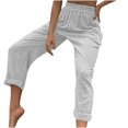 thumbnail image 5 of Odeerbi Women Full Length Pants Trendy Casual Solid Color Split Mid Waist Loose No Belt Elasticity Wide Leg Long Pants White, 5 of 6