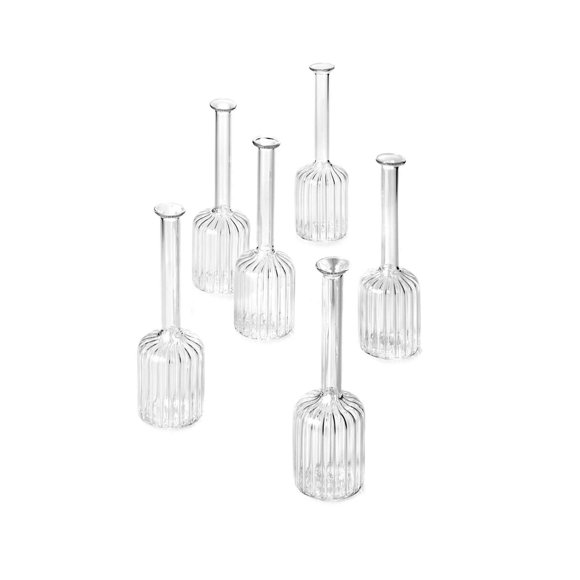 Serene Spaces Living Set of 6 Optical Glass Cylinder Bud Vases, Floral Décor, Measures 6.5" Tall and 2" Diameter