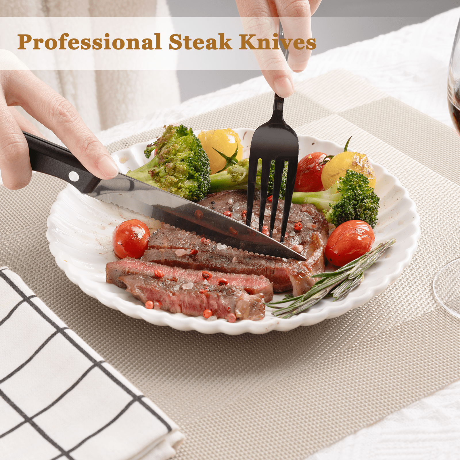 Astercook 25-Pieces Black Silverware Set with Steak Knives, Black Flatware Set for 4, Food-Grade Stainless Steel Tableware Cutlery Set, Eating Mirror Polished Utensil Set for... Astercook 25-Pieces Black Silverware Set with Steak Knives, Black Flatware Set for 4, Food-Grade Stainless Steel Tableware Cutlery Set, Eating Mirror Polished Utensil Set for... - Image 4