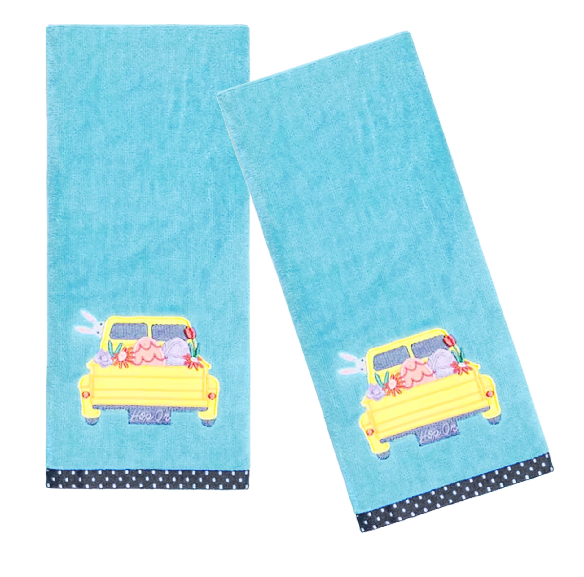 Celebrate Easter Bath Hand Towels, 2Pack Bunny Yellow Truck Velour