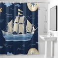 thumbnail image 4 of Cartoon Sailboat Ocean Fabric Shower Curtain Nautical Compass Washable Shower Curtains for Bathroom, Waterproof Bath Curtain with Hooks Home Decor 72x84in, 4 of 8