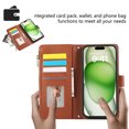 thumbnail image 4 of Zipper Wallet Cover for iPhone 16 Plus, Case with Crossbody Strap & Wrist Strap Card Holder Folding Stand Premium PU Leather Folio Flip Phone Case for Women for iPhone 16 Plus, Brown, 4 of 9