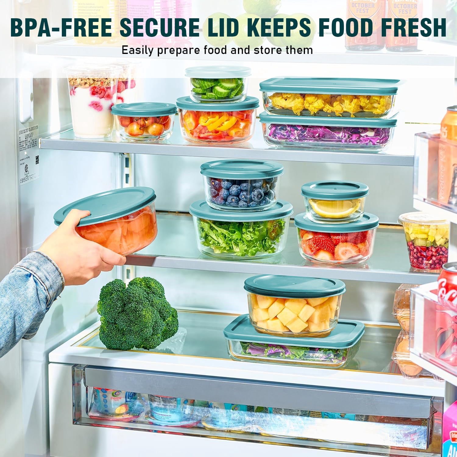 24Pcs Glass Food Storage Containers with Lids(12 Containers & 12 Lids), Stackable Airtight Meal Prep Lunch Boxes Bowls, Microwave Freezer Dishwasher Safe, Green