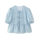 thumbnail image 3 of HH TRAF Blusa de verano con manga corta abullonada y lazo para mujer, elegante, con cuello redondo y volantes, color liso, 3 of 5