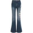 thumbnail image 6 of EMMIOL Women's Mid-Rise Stretchy Flare Bell Bottom Jeans Vintage 90s Y2K Floral Embroidery Denim Pants, 6 of 6