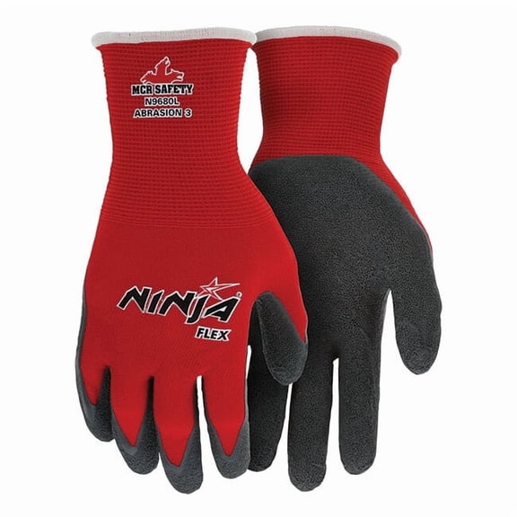 MCR Safety® Ninja® Flex Gloves, Medium, Red/Gray, 12/Pair