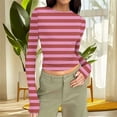 thumbnail image 7 of hotojiny Long Sleeve Shirts for Women Going out Cute Basic Tee Fall Fashion Outfits Stretch Slim Fitted Ruched Striped Tops, 7 of 7