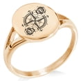 thumbnail image 1 of Stainless Steel Nautical Floral Rose Compass Minimalist Oval Top Polished Statement Signet Ring, 1 of 1