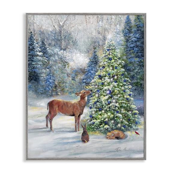 Stupell Industries Rustic Lodge Winter Woodland Animals Tree Gray Framed Giclee Art, 11 x 14, by Ruane Manning