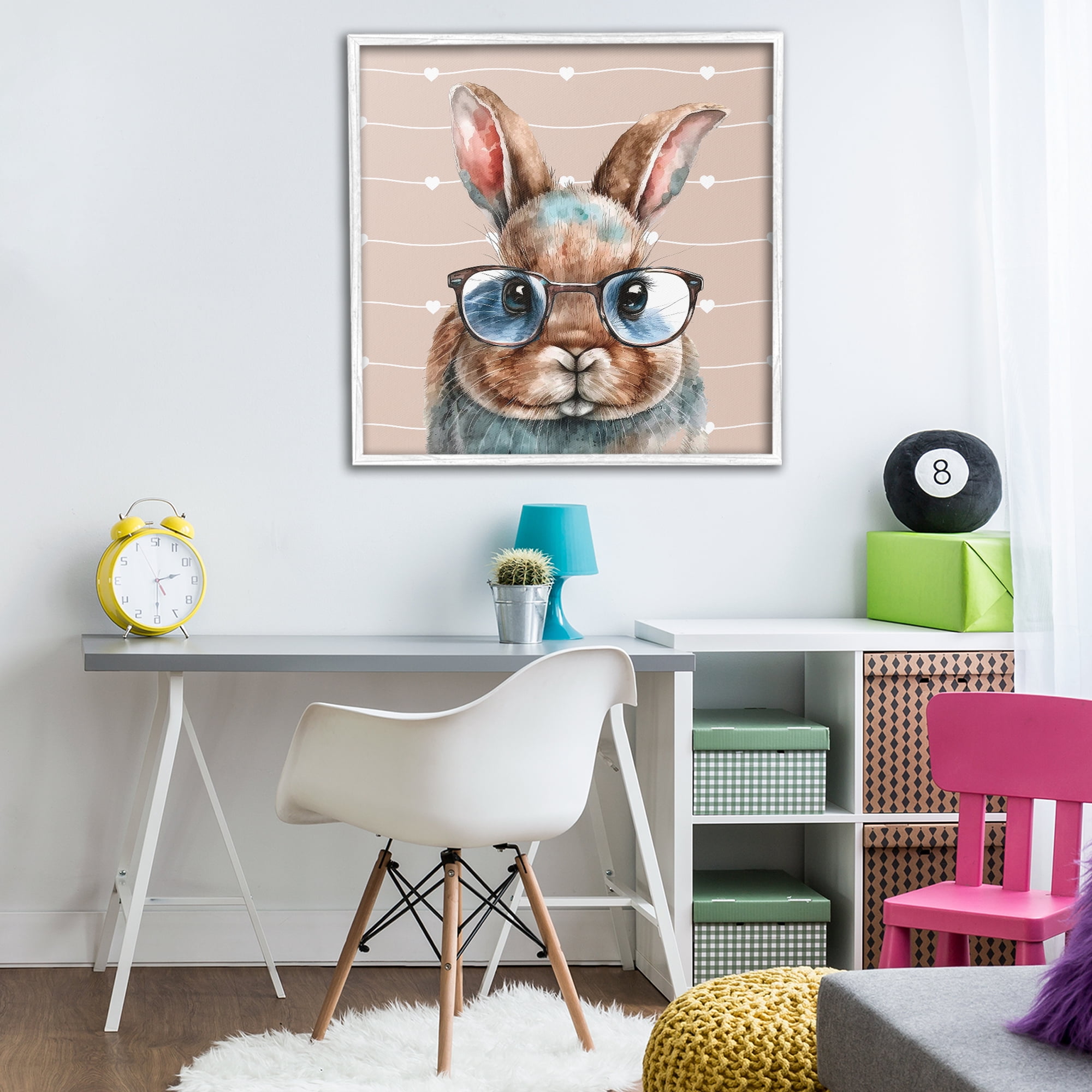 Stupell Industries Buster Rabbit with Specs White Framed Giclee Art, design by Yvonne Coleman Burney
