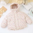 thumbnail image 4 of Spazoro Girls Hooded Puffer Jacket with Pockets, Long Sleeve Floral Print Relaxed Fit Hooded Collar Drawstring Hem Winter Quilted Coat for Kids White Size 3-4T, 4 of 7