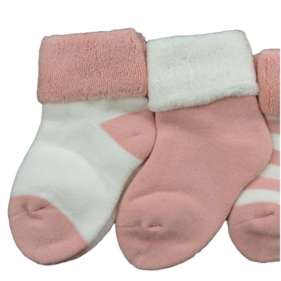 Lian Style Children's 3 Pairs Combed Cotton Crew Socks Stripes Pink Size0M-6M