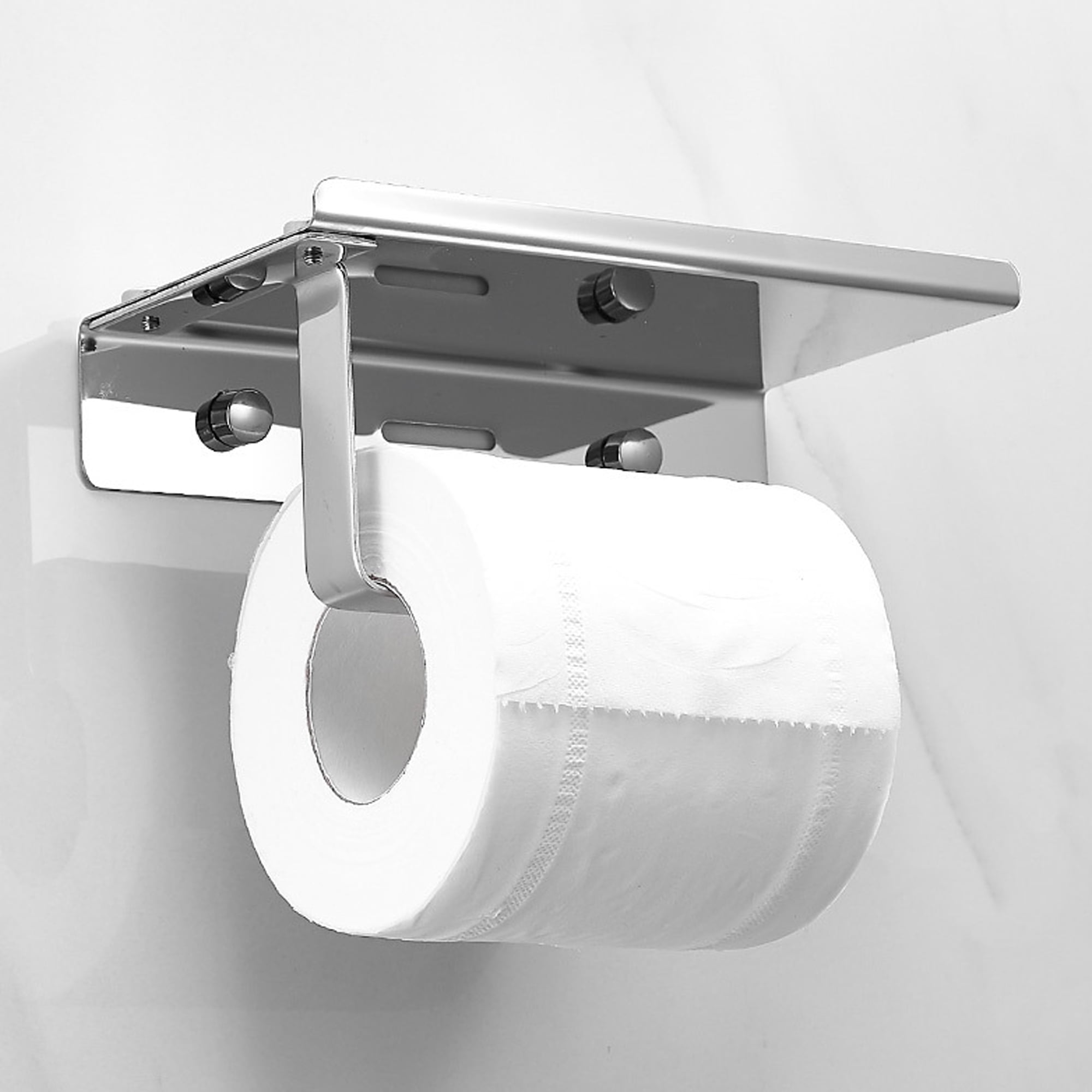 Stainless Steel Toilet Paper Holder with Storage Shelf Wall Mounted Rack 