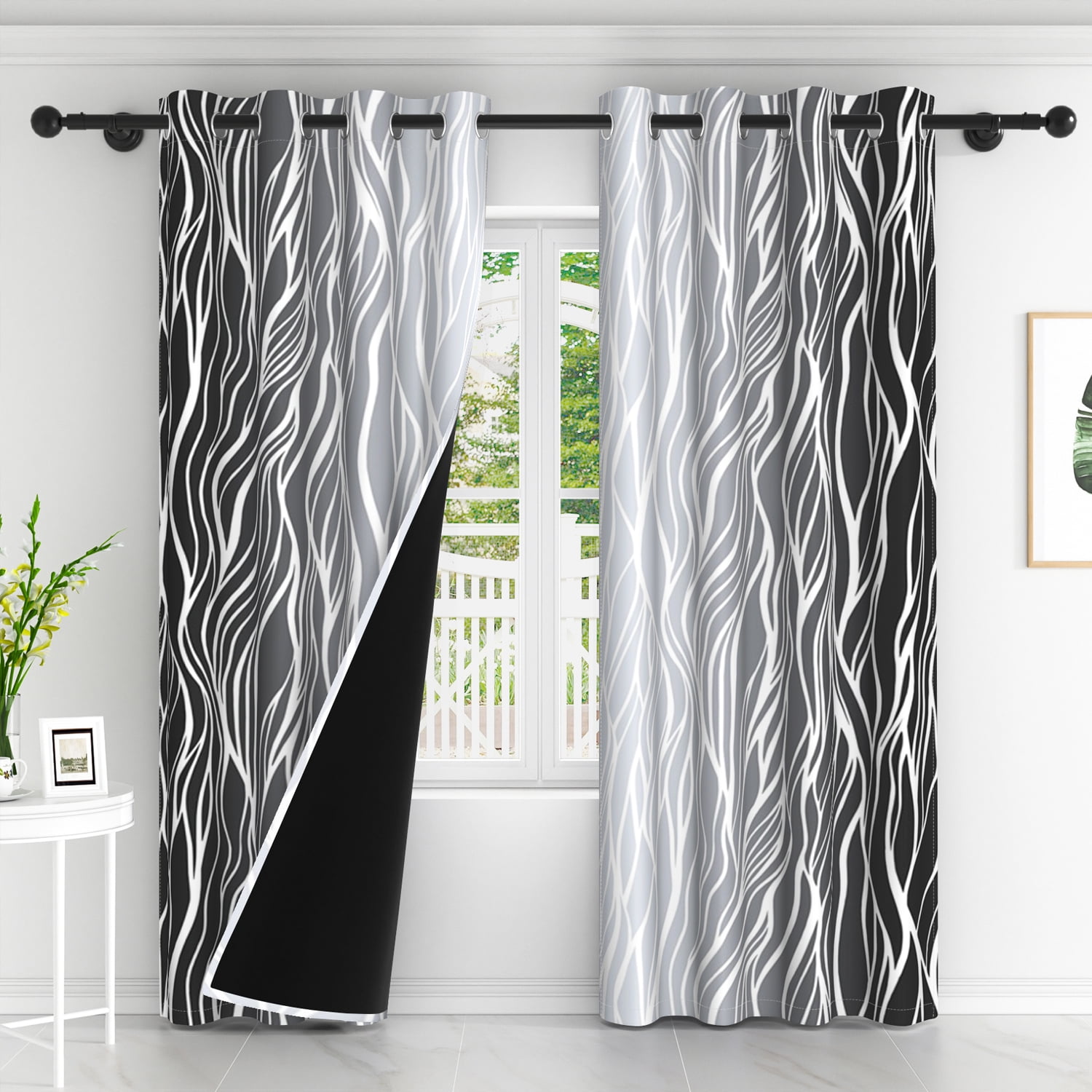 Lfeey Gradient Stripe Blackout Curtains, Grommet Curtains for Modern Living Room Bedroom, Gray Black, 52x84 inch