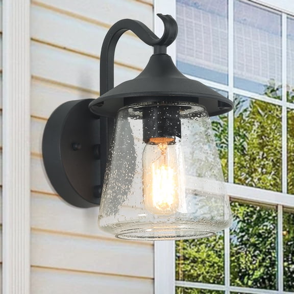 LNC Farmhouse Black Outdoor Wall Light with Clear Seeded Glass Porch Light