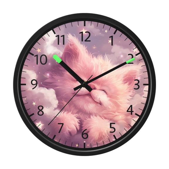 BZSMCE Voice Activated LED Night 12in Clock 12in Clock with Pink Cat Cloud Pattern