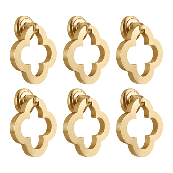 6 Pack Brushed Brass Drawer Knob Drop Ring Cabinet Pulls Door Handles Drawer Pull Handle Dresser Knob Hardware Gold