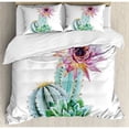 thumbnail image 3 of Cactus Twin Size Duvet Cover Set, Cactus Spikes Flower in Hot Mexican Desert Sand Botanical Natural Image, Decorative 2 Piece Bedding Set with 1 Pillow Sham, Pink Green and Blue, by Ambesonne, 3 of 3