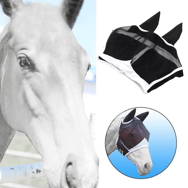 Máscara de mosca de caballo transpirable, máscara protectora de mosca de caballo con , máscara de caballo de malla suave con agarre extra cómodo Negro Sunnimix escudo de mosca de caballo