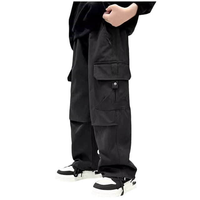 DXOUPM Boys Pants Drawstring Loose Straight Trousers Casual Lightweight Sweatpants with Pocket