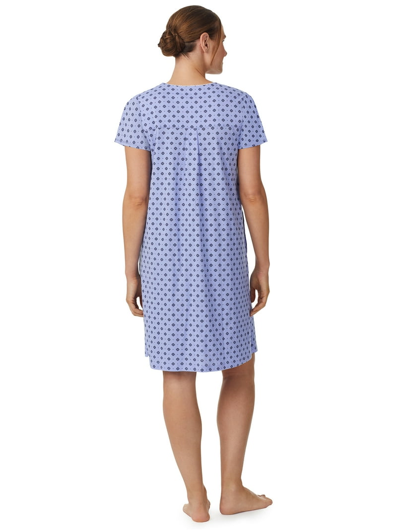 Cheibear Women's Short Sleeve Round Neck Soft Nightgown Night Dress With Pocket Blue Large