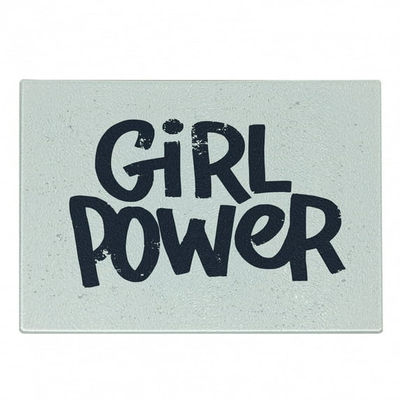 Feminist Cutting Board, Girl Power Inscription Hand-Written Calligraphy Style with Grungy Letters, Decorative Tempered Glass Cutting and Serving Board, Small Size, White Dark Blue, by Ambesonne