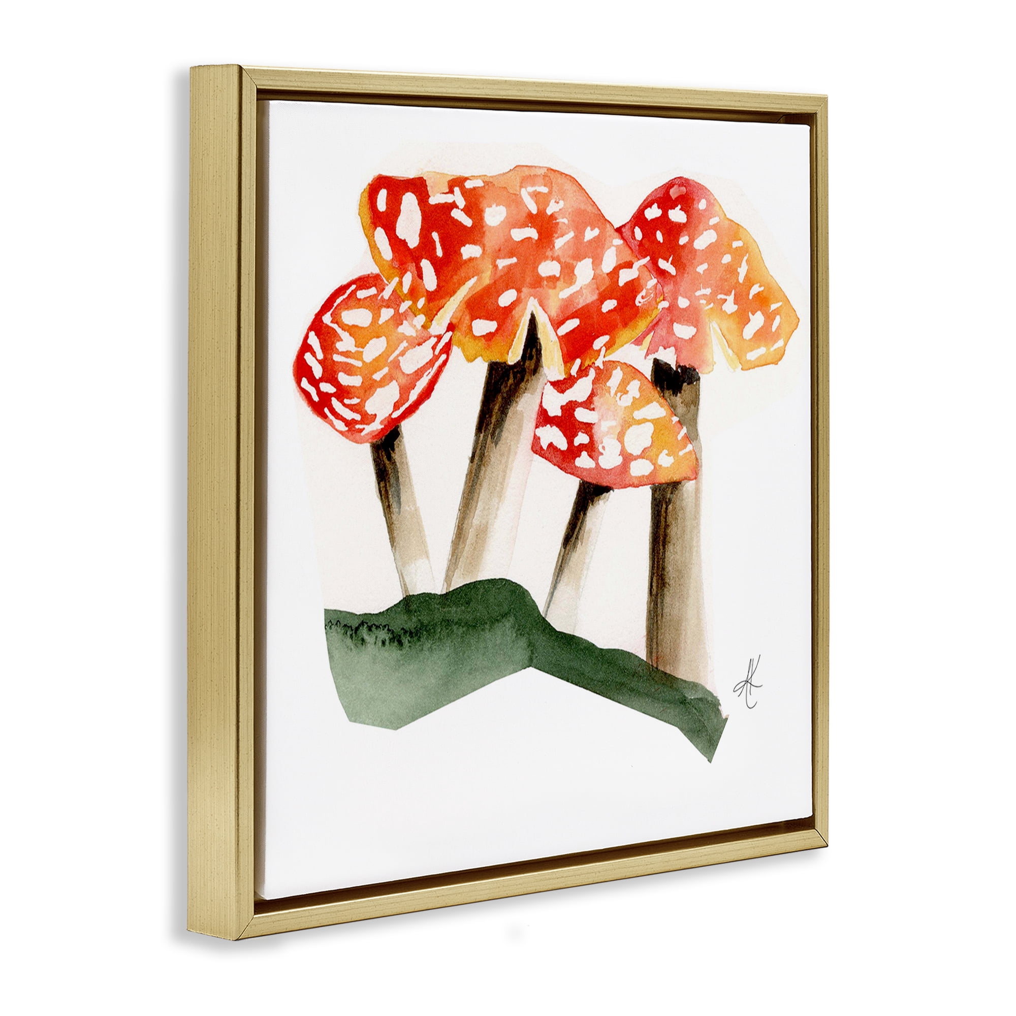 Stupell Industries Dotted Red Mushrooms Plants & Flowers Painting Gold Floater Framed Canvas Art Print Wall Art, 25 x 25