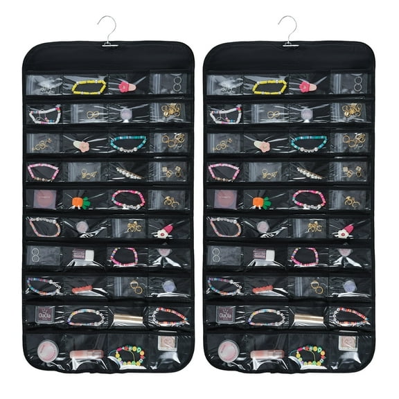 Lumikrypt 2PCS Double Sided Hanging Jewelry Organizer, 160 Pockets, Earring Holder Travel Organizer Roll, Hangs Bracelets, Watches, Rings and Earrings