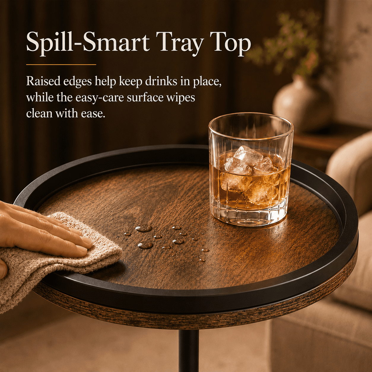 MEHOOM Round Side Table, Rustic Brown Drink Table for Small Spaces, Modern Accent End Table for Living Room, Bedroom