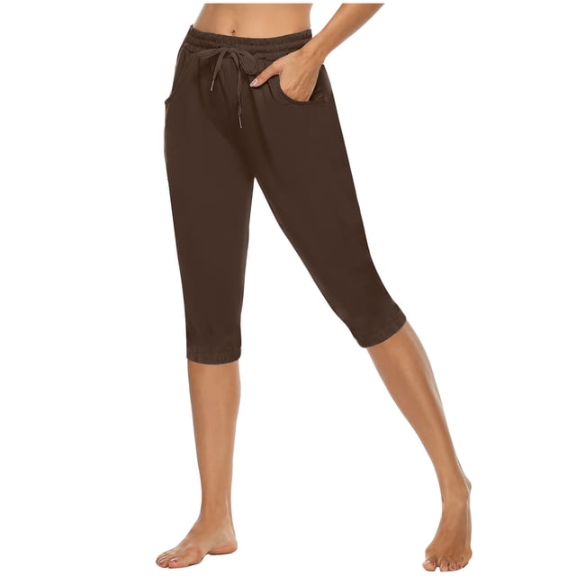 Timegard Shorts pour Femmes Taille Élastique avec Cordon de Serrage Bas Resserré Shorts de Gym Demi-Pantalons avec Poches