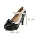 thumbnail image 5 of SYMSHOES Womens Retro Platform Mary Jane Heels - Black PU Faux Leather Bowknot Scalloped Edge Buckle Strap Round Toe Plus Size 36-43 Cute Lolita Party Shoes,Size 39, 5 of 8