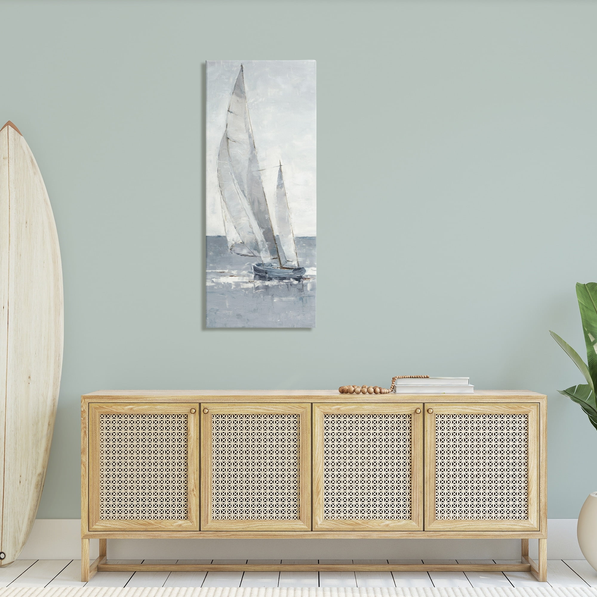 Stupell Industries Grey Sailboat Nautical Abstraction Coastal Painting Gallery Wrapped Canvas Print Wall Art