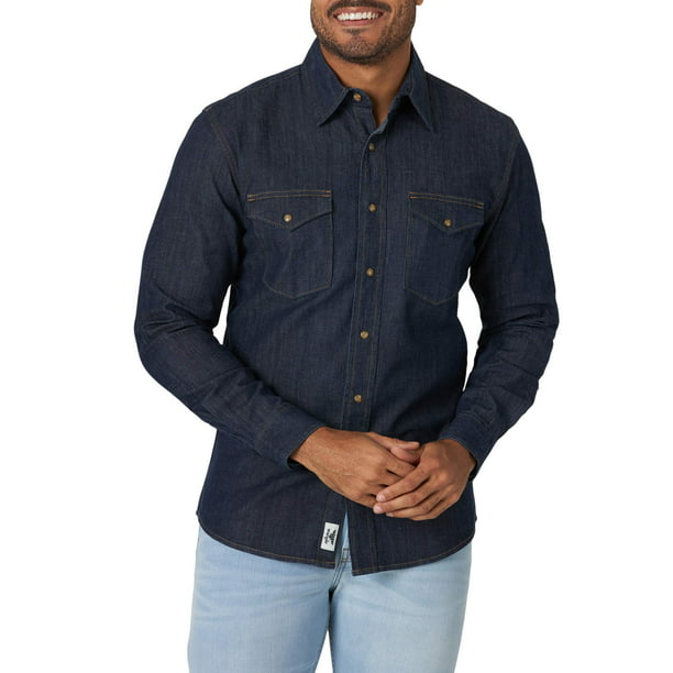 Wrangler Men's Long Sleeve Premium Slim Fit Denim Shirt 