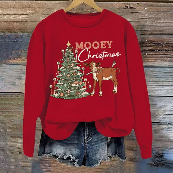 WILLBEST hoodies Women's Winter Fashion Sweatshirt Festive Christmas Print Round Neck Top tractor supply co