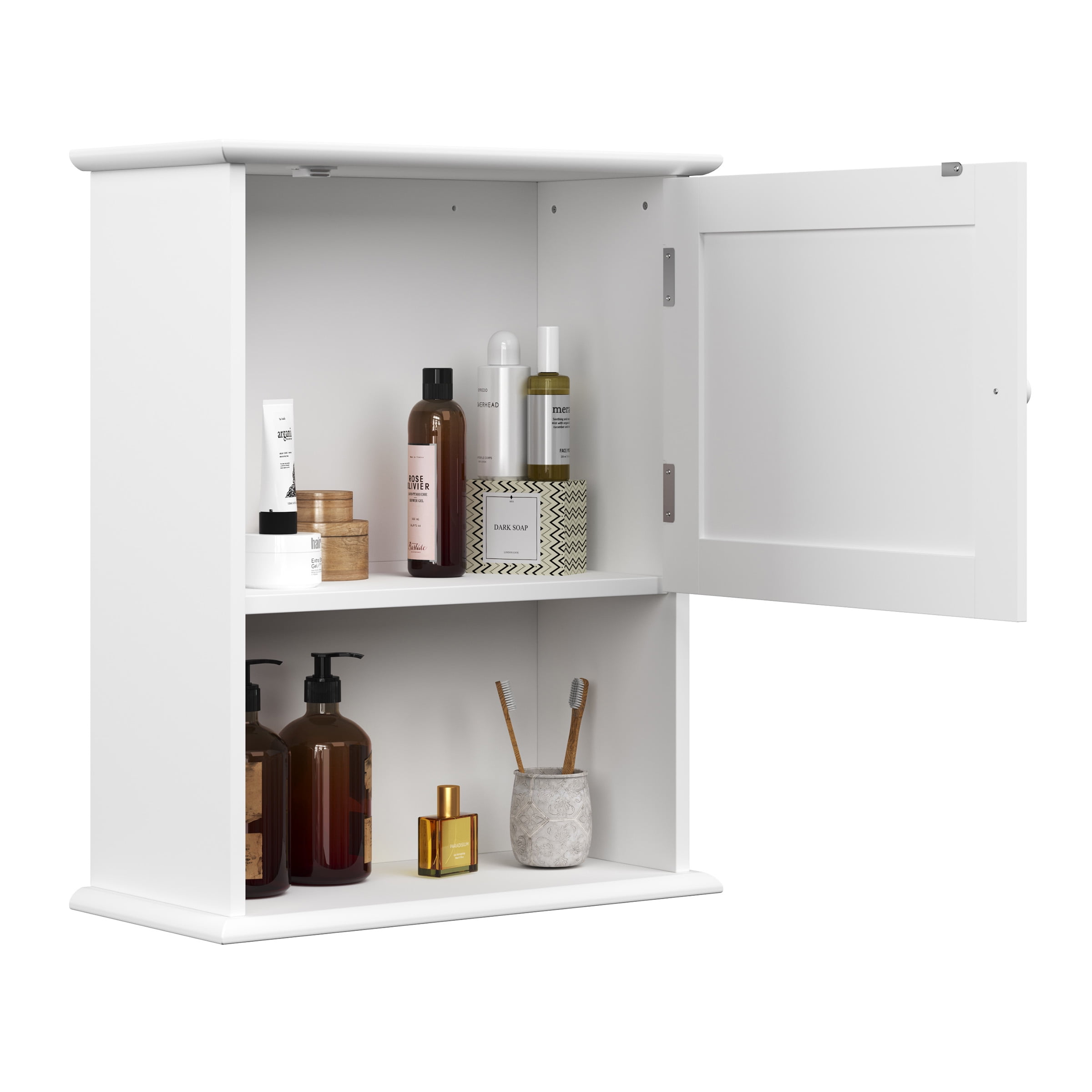 Lavish Home Wall-Mounted Storage Cabinet with Open Shelf, White